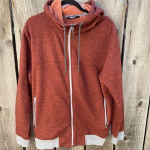 Men's North Face Maroon Full Zip Hoodie XL Poly Lined Outdoor Warmth RN61661